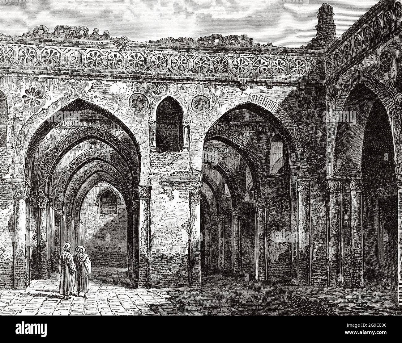 Ruinen der Ahmad ibn Tulun Moschee, erbaut im 9. Jahrhundert, Kairo, Ägypten, Nordafrika. Alte Illustration aus dem 19. Jahrhundert von El Mundo Ilustrado 1879 Stockfoto