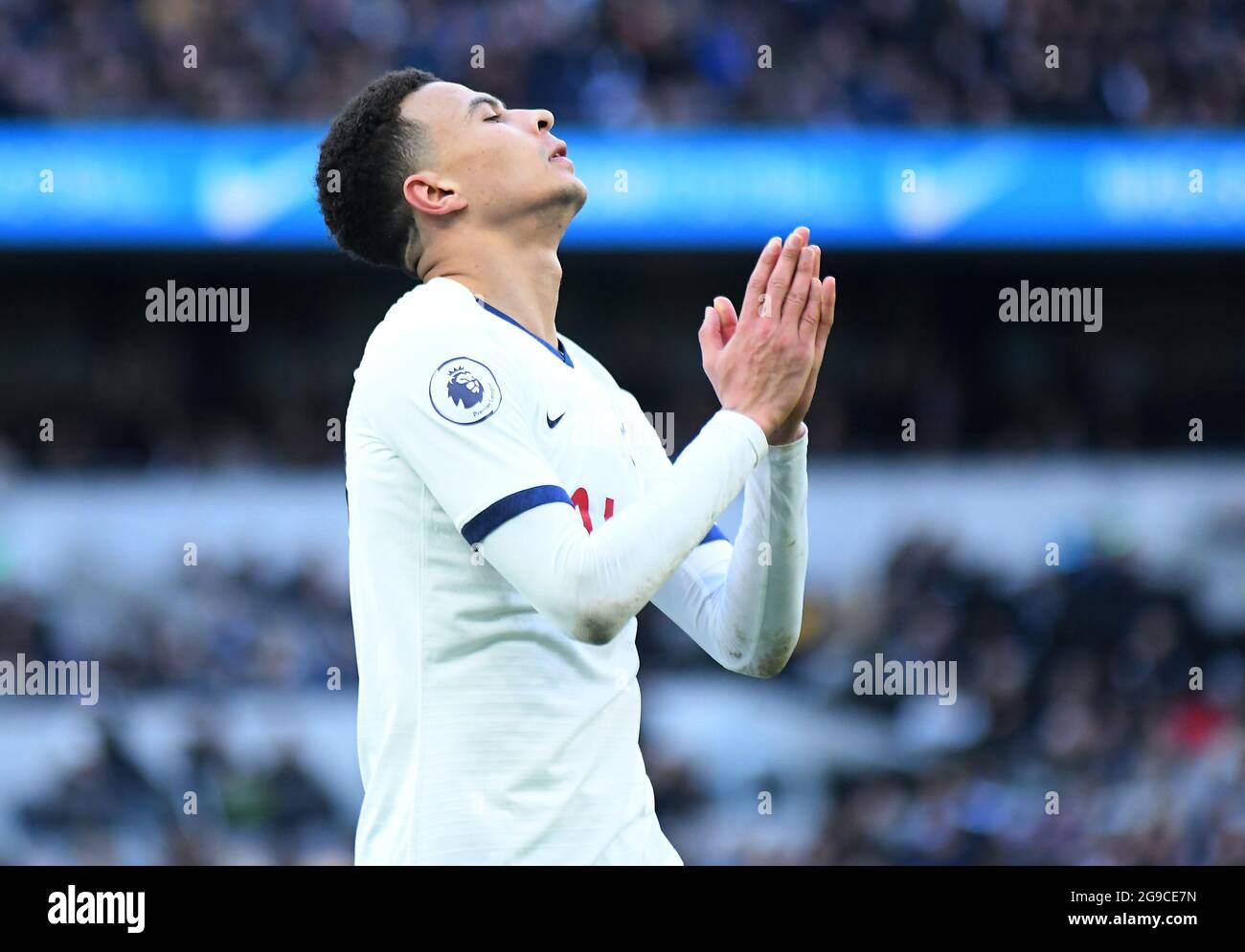 LONDON, ENGLAND - 1. März 2020: DELE Alli aus Tottenham reagiert während des Spiels der Premier League 2020/21 zwischen dem FC Tottenham Hotspur und dem FC Wolverhampton im Tottenham Hotspur Stadium. Stockfoto