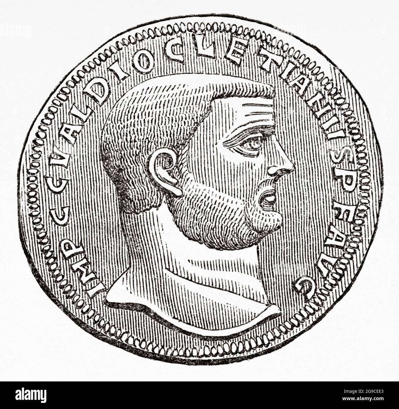 Diokletian Emperor Medal. Alte Illustration von Jesus Christus aus dem 19. Jahrhundert von Veuillot 1881 Stockfoto