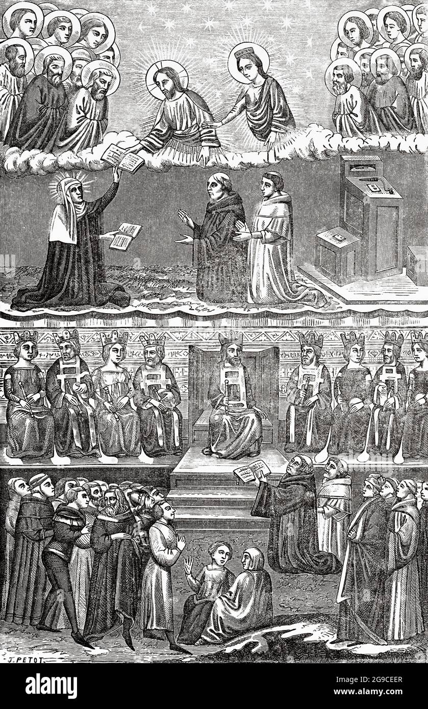 Die Enthüllungen. St. Bridget von Schweden. Alte Illustration von Jesus Christus aus dem 19. Jahrhundert von Veuillot 1881 Stockfoto
