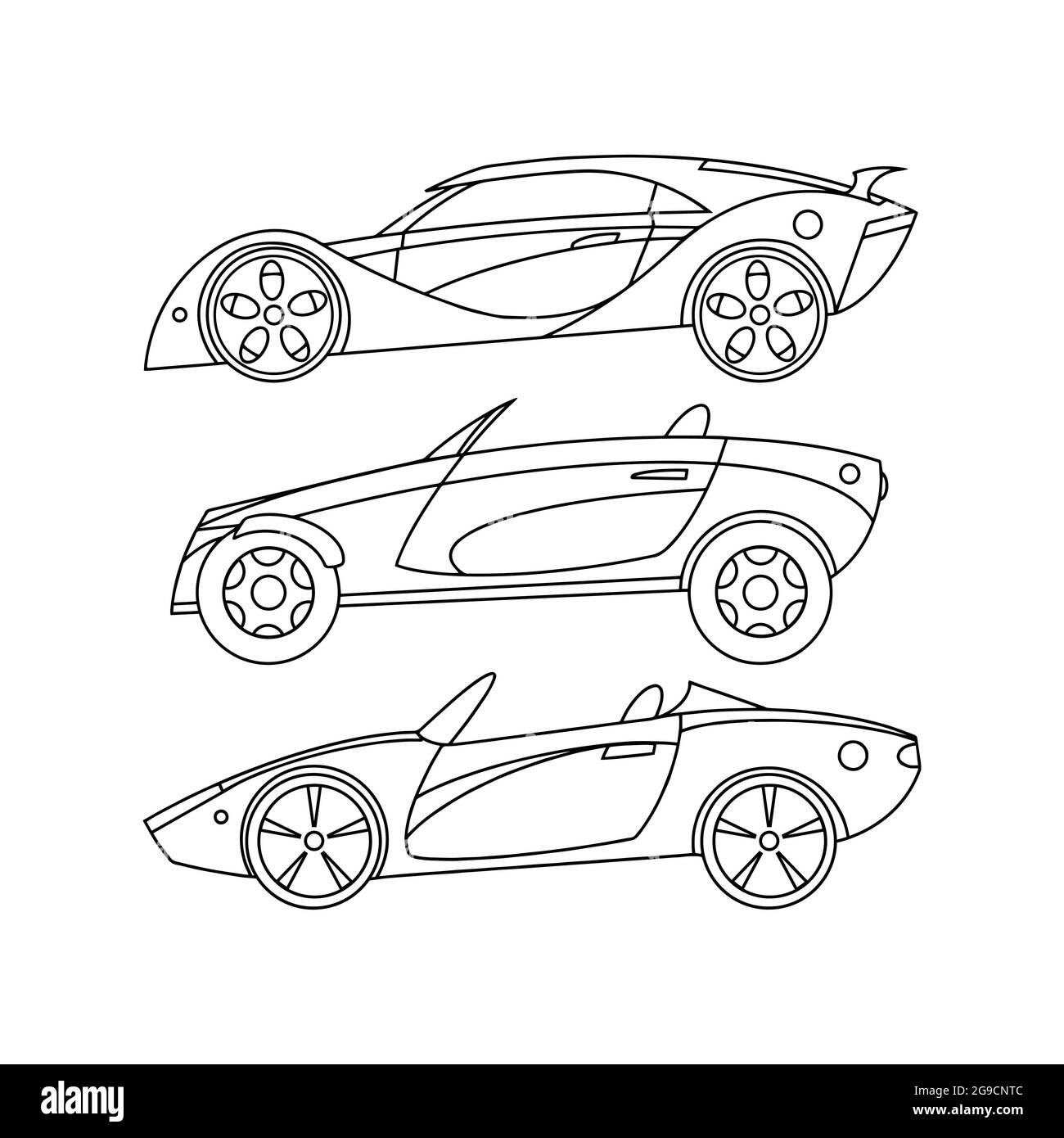 Satz von Sportwagen. Liniensymbole. Vektorclipart Stock Vektor