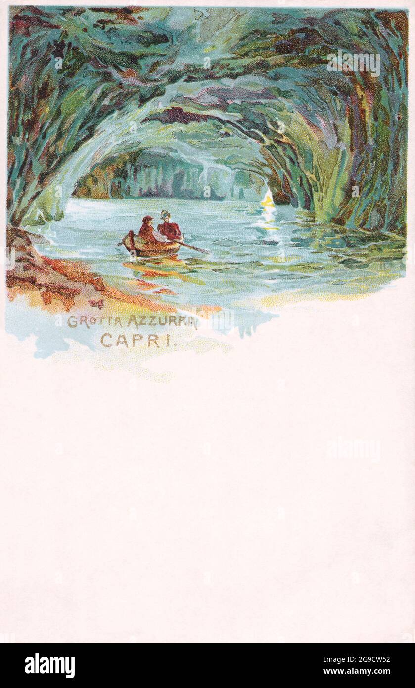 Italienische Vintage-Postkarte der Grotta Azzurra (Blaue Grotte), einer Meereshöhle auf der Insel Capri. Stockfoto