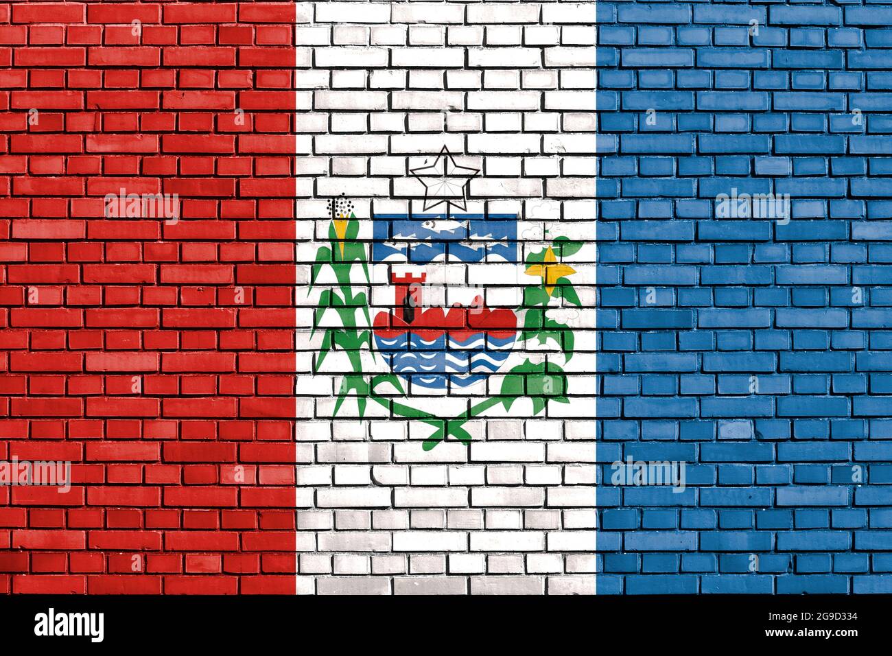 Flagge des Staates Alagoas, Brasilien auf Ziegelmauer gemalt Stockfoto