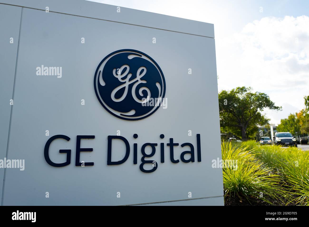 USA. Oktober 2017. Nahaufnahme des Zeichens für GE Digital, eine Abteilung von General Electric, im Bishop Ranch Büropark in San Ramon, Kalifornien, 20. Oktober 2017. (Foto: Smith Collection/Gado/Sipa USA) Quelle: SIPA USA/Alamy Live News Stockfoto