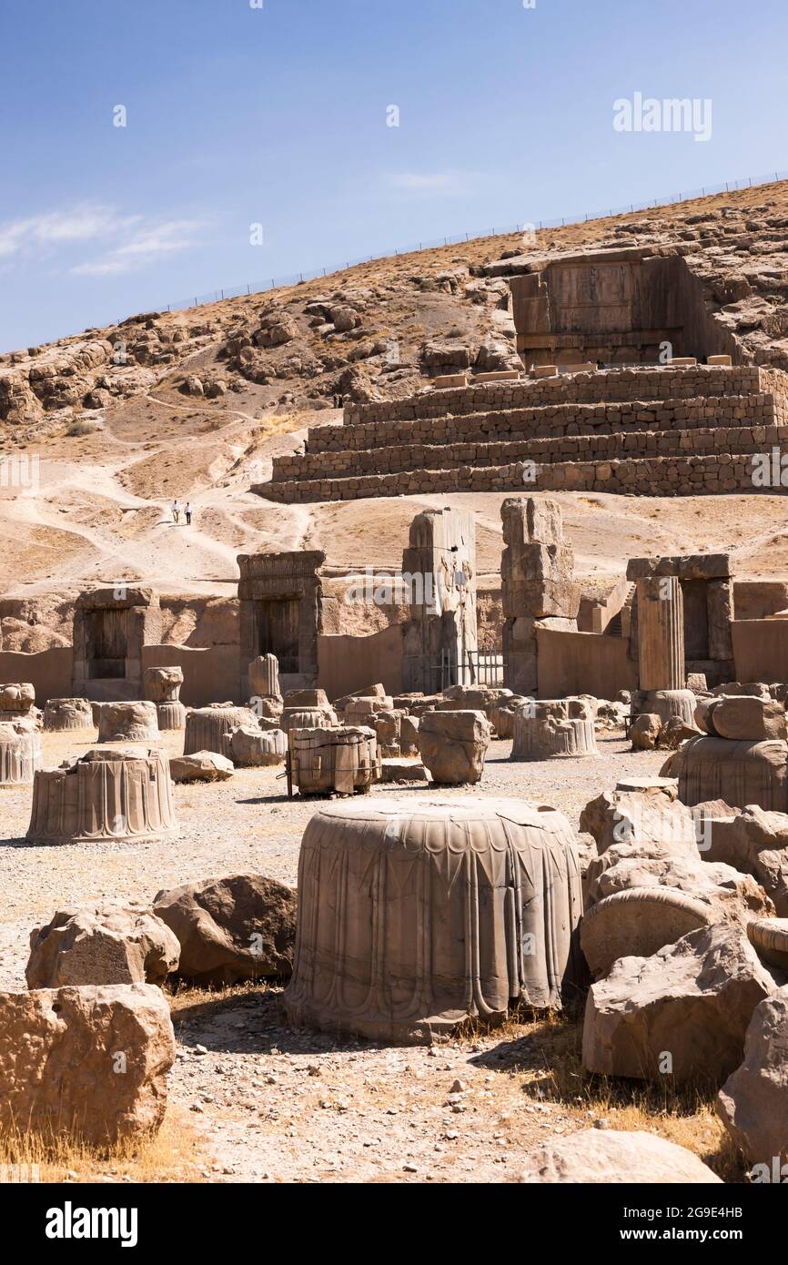 Persepolis, Saal mit hundert Säulen, Palast, 100 Säulen, Hauptstadt des Achämeniden-Reiches, Fars-Provinz, Iran, Persien, Westasien, Asien Stockfoto