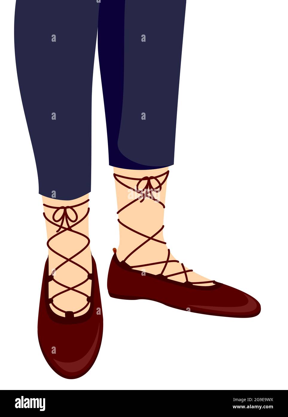 Illustration eines Mädchens Füße tragen Hosen und Ghilie Schuhe Stockfoto