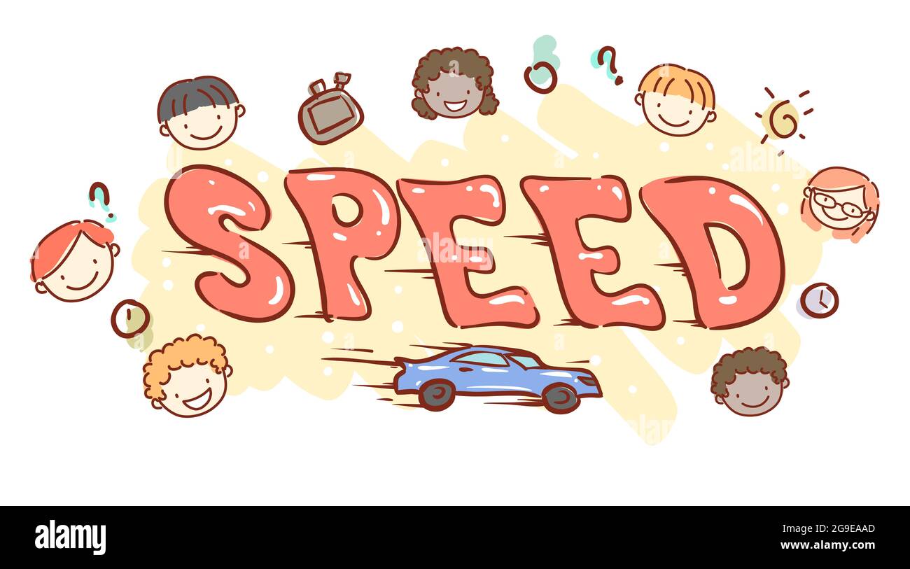 Illustration von Stickman Kids Students mit Speed for Physics Class Stockfoto