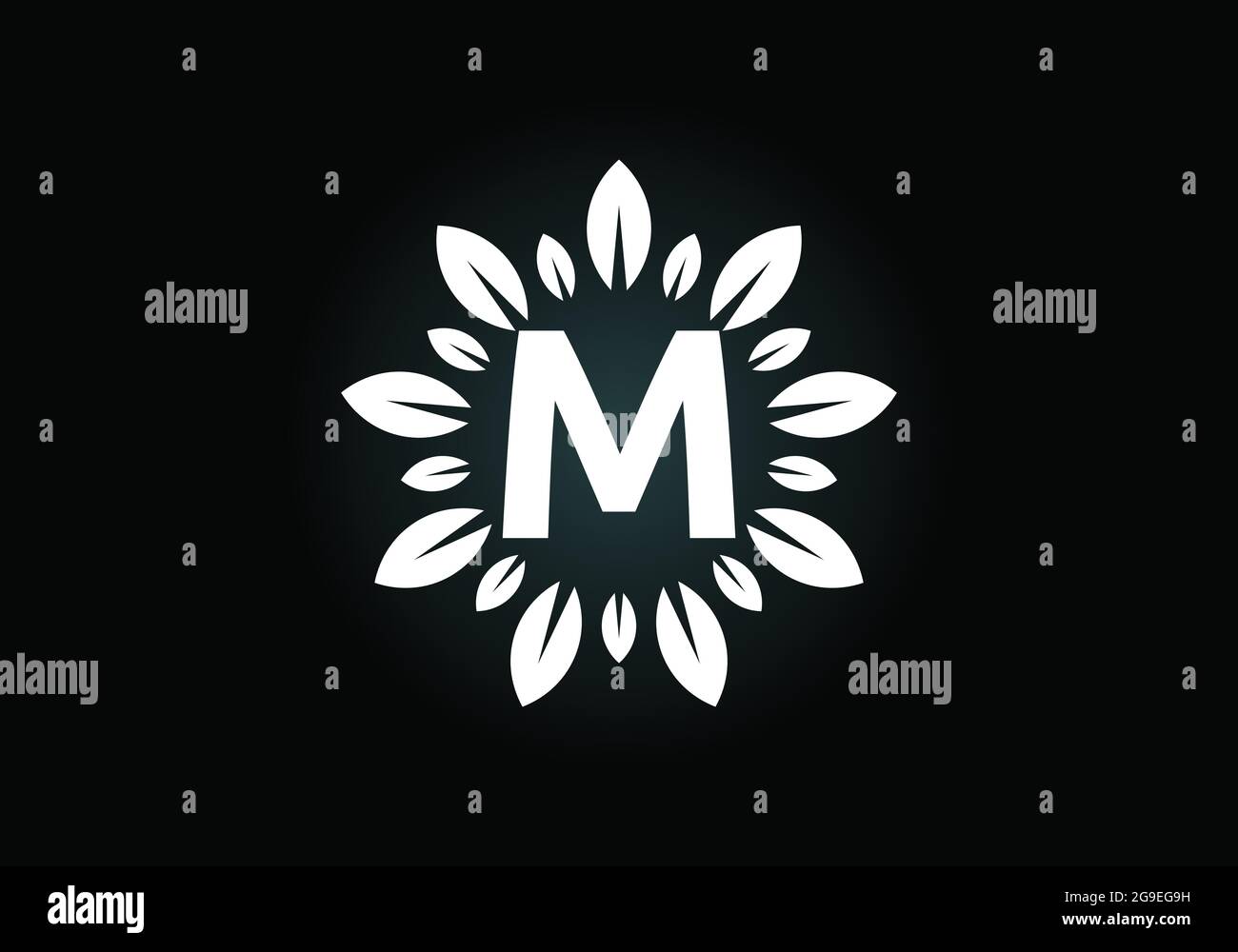 Initial M Monogramm Buchstaben Alphabet mit Blattkranz. Grünes Blatt, Blume Logo Design-Konzept. Modernes Vektor-Logo-Design für Unternehmen und Unternehmen Stock Vektor