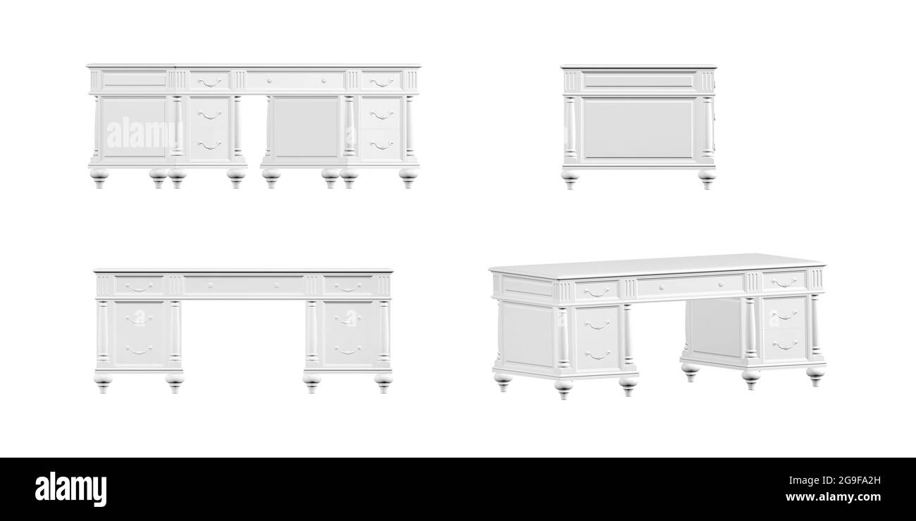 Bürotisch-Modell isoliert auf weißem Hintergrund - 3d-Rendering Stockfoto