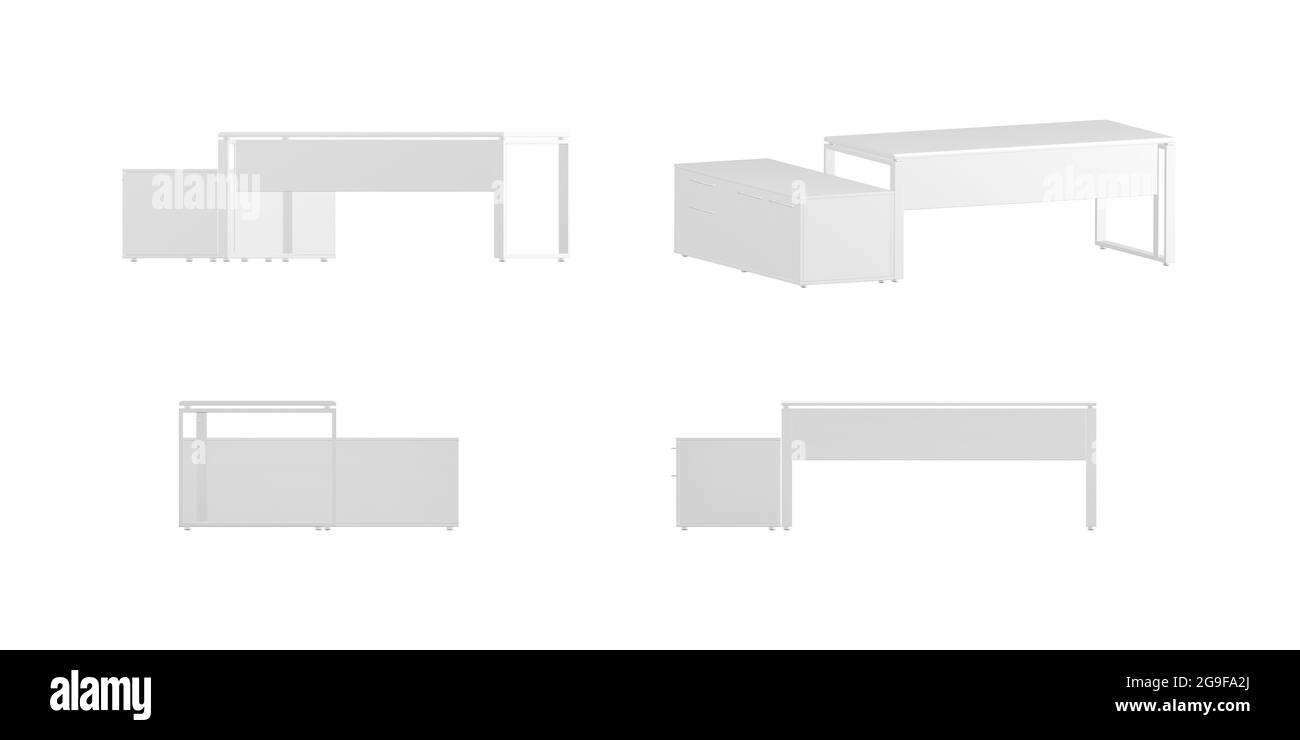Bürotisch-Modell isoliert auf weißem Hintergrund - 3d-Rendering Stockfoto