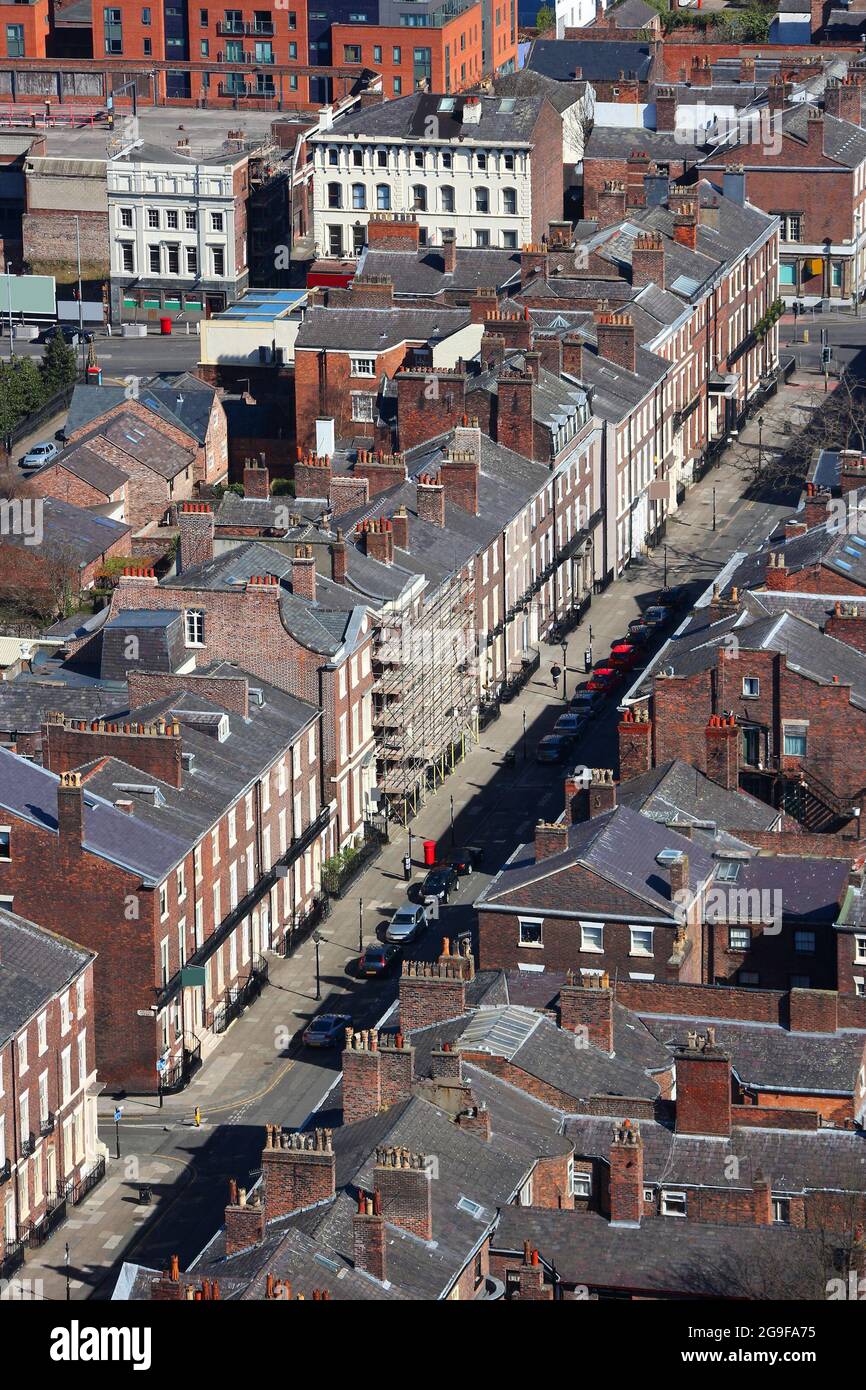 Liverpool Wohnstraßen in der britischen Stadt. Merseyside County of North West England (UK). Luftaufnahme. Stockfoto