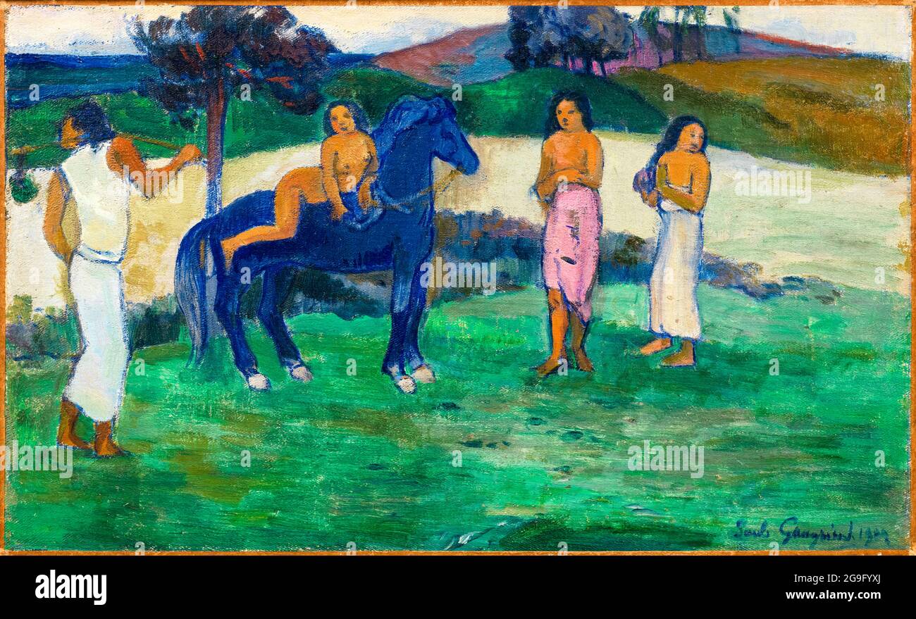 Paul Gauguin, Komposition mit Figuren und einem Pferd, Malerei, 1902 Stockfoto