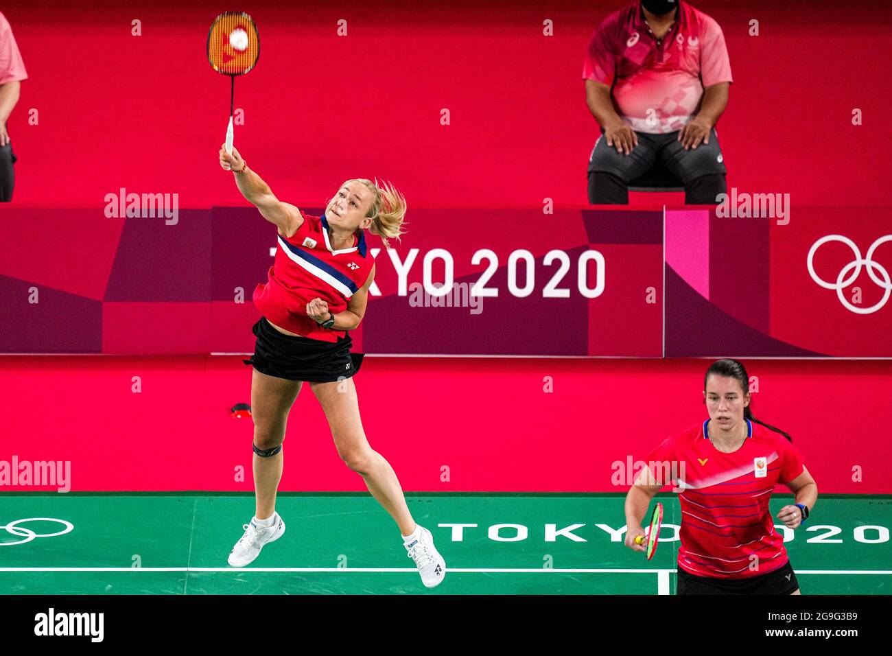 TOKIO, JAPAN - 26. JULI: Selena Piek aus den Niederlanden im Wettbewerb auf der Frauen-Doppel-Gruppenspielbühne - Gruppe B während der Olympischen Spiele 2020 in Tokio am 26. Juli 2021 auf dem Musashino Forest Plaza in Tokio, Japan (Foto: Yannick Verhoeven/Orange Picics) NOCNSF Stockfoto