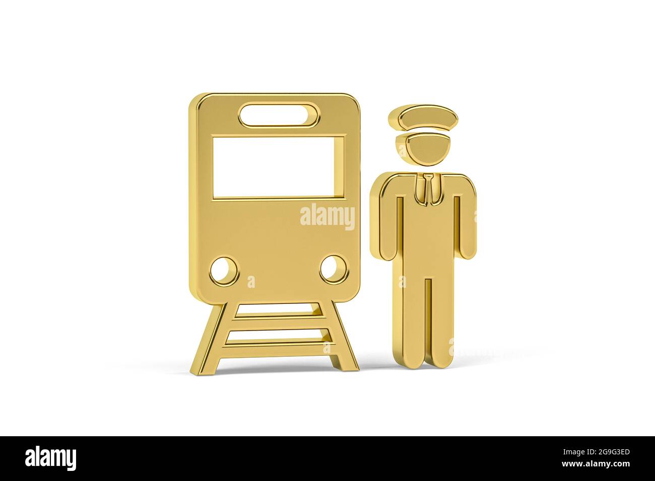 Goldenes 3d-Lokführer-Symbol auf weißem Hintergrund isoliert - 3D-Rendering Stockfoto