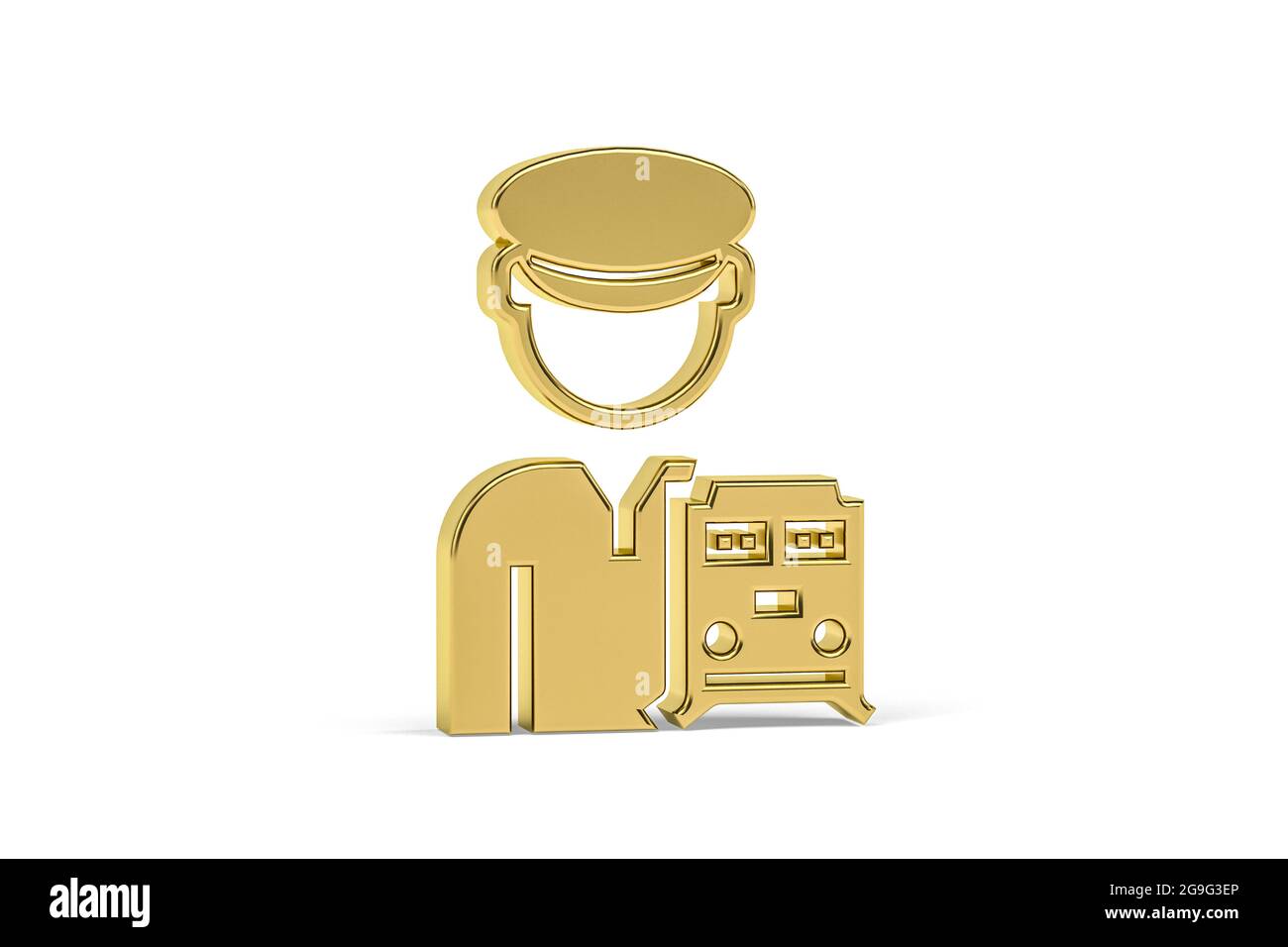 Goldenes 3d-Lokführer-Symbol auf weißem Hintergrund isoliert - 3D-Rendering Stockfoto