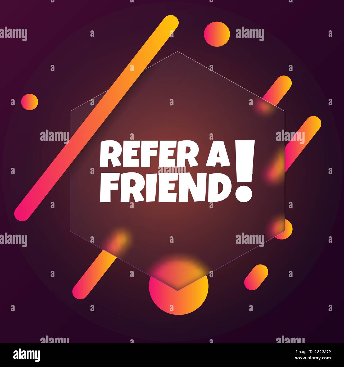 Empfehlen Sie einen Freund. Sprechblasenbanner mit dem Text „Freunde empfehlen“. Glassmorphismus-Stil. Für Unternehmen, Marketing und Werbung. Vektor auf isoliertem Backgr Stock Vektor