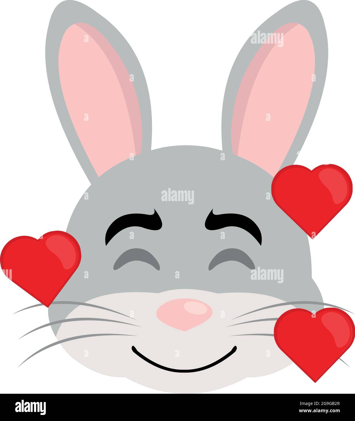 Vector Emoticon Illustration des Gesichts eines Cartoon-Kaninchen mit einem Ausdruck der Liebe und umgeben von Herzen Stock Vektor