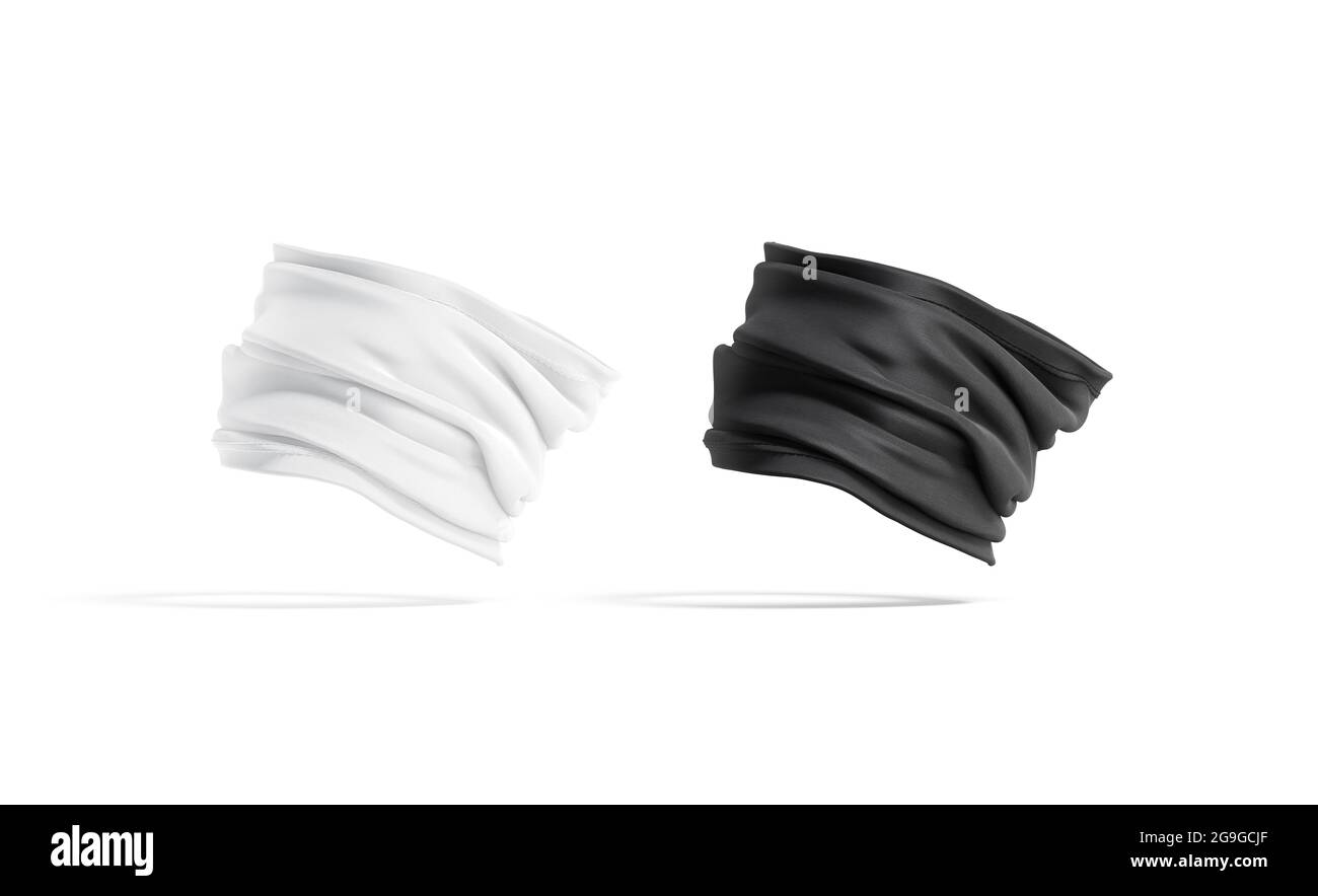 Blank schwarz-weiß gefaltet Hals Gamasche Mockup, Seitenansicht, 3d- Rendering. Leerer staubfester Halswärmer oder Bandana-Modell, isoliert.  Klares Baumwollband Stockfotografie - Alamy