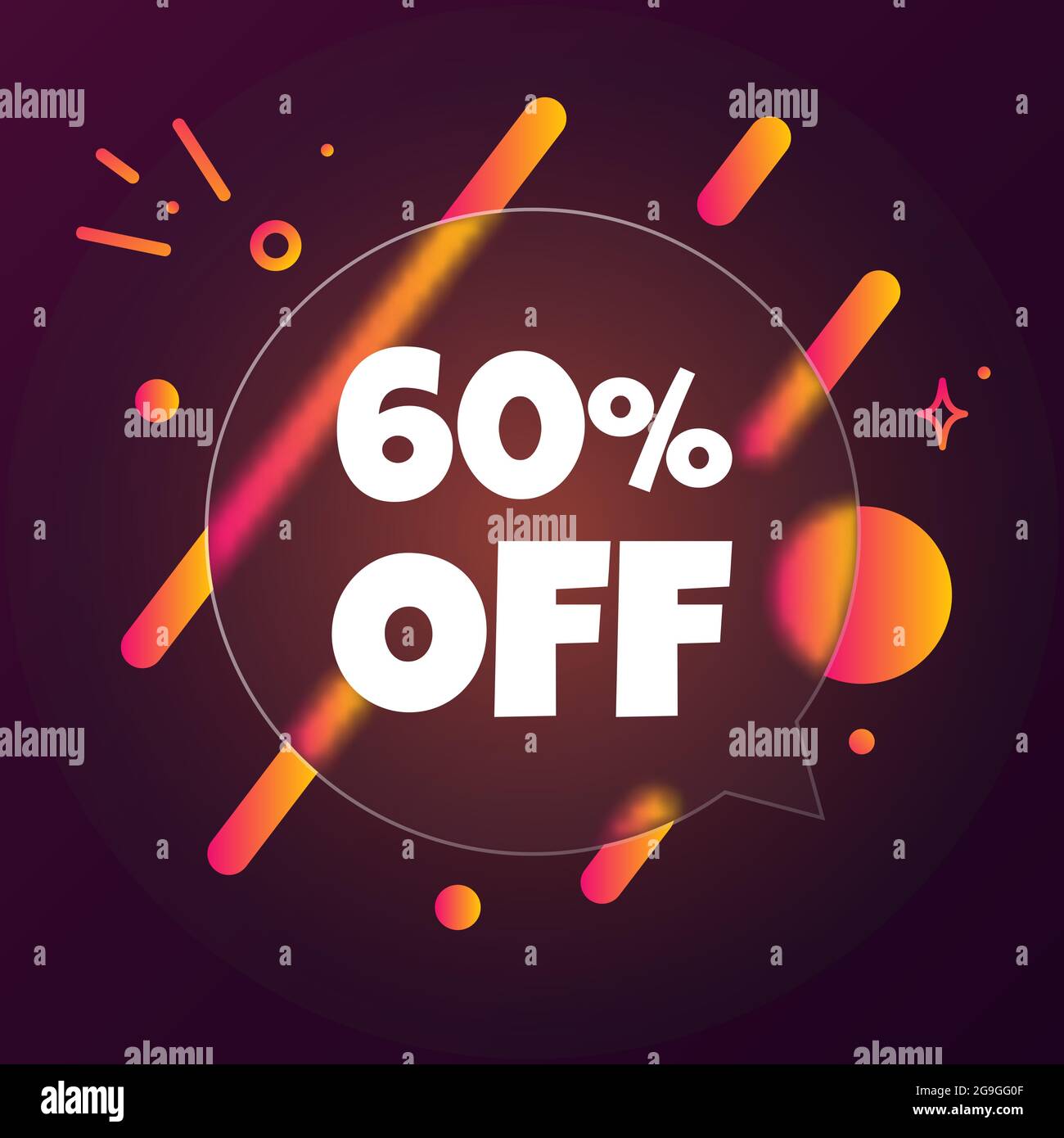 60 % Rabatt. Sprechblasenbanner mit 60 % Rabatt auf Text. Glassmorphismus-Stil. Für Unternehmen, Marketing und Werbung. Vektor auf isoliertem Backgr Stock Vektor