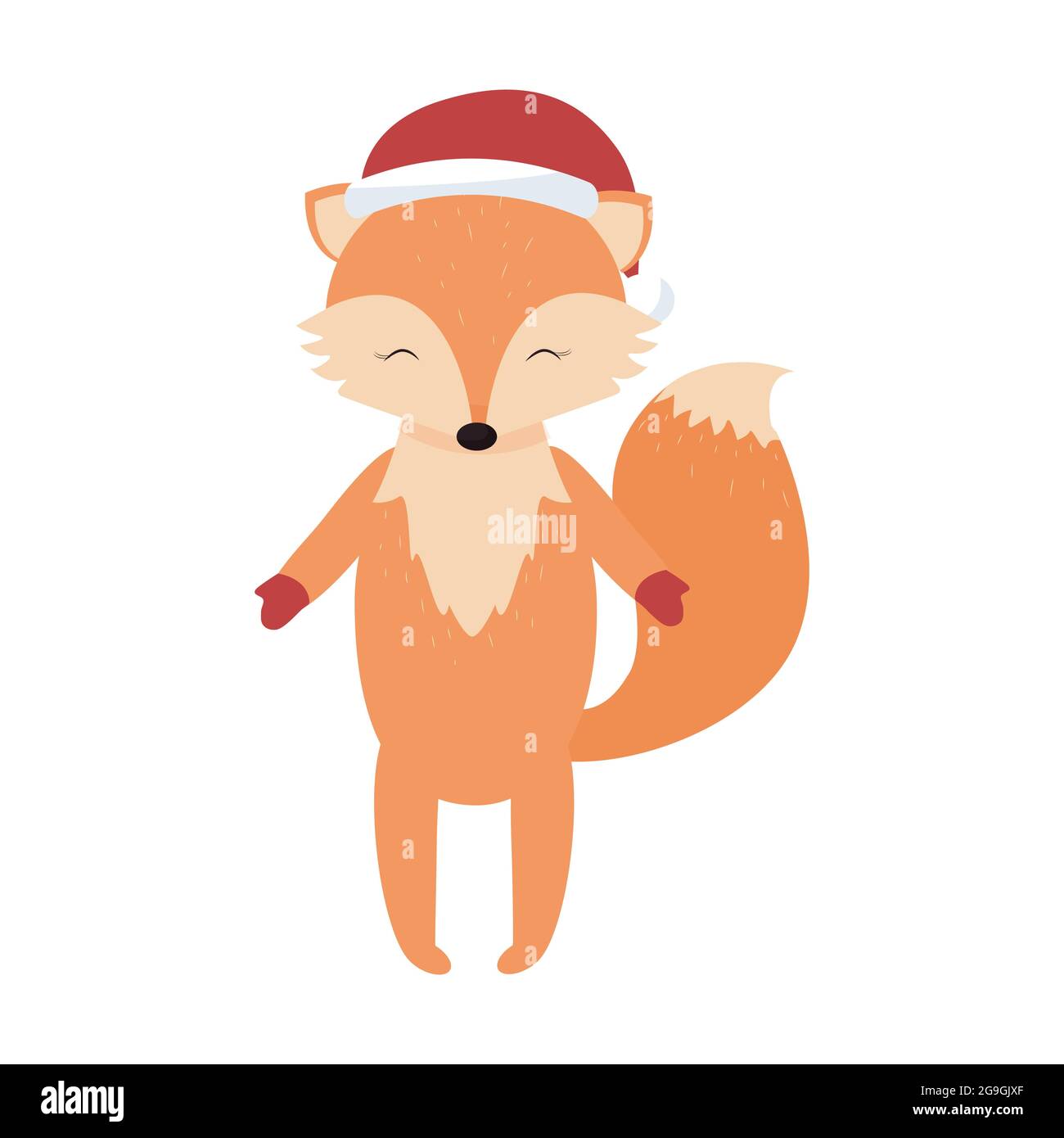 Niedlicher Fuchs im skandinavischen Stil mit Weihnachtshut isoliert auf weißem Hintergrund. Happy Woodland Charakter für den Gruß. Vektorgrafik Stock Vektor