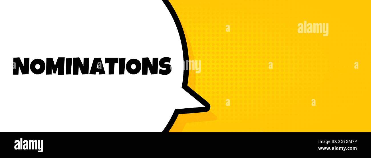 Nominierungen. Sprechblasenbanner mit Nominierungstext. Lautsprecher. Für Unternehmen, Marketing und Werbung. Vektor auf isoliertem Hintergrund. EPS 10. Stock Vektor