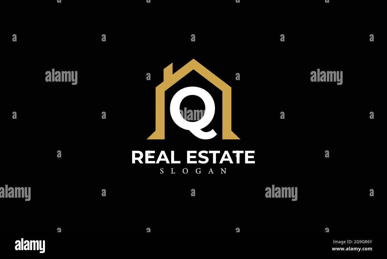 Alphabet Q Real Estate Monogram Vektor Logo Design, Buchstabe Q House Icon Vorlage Stock Vektor