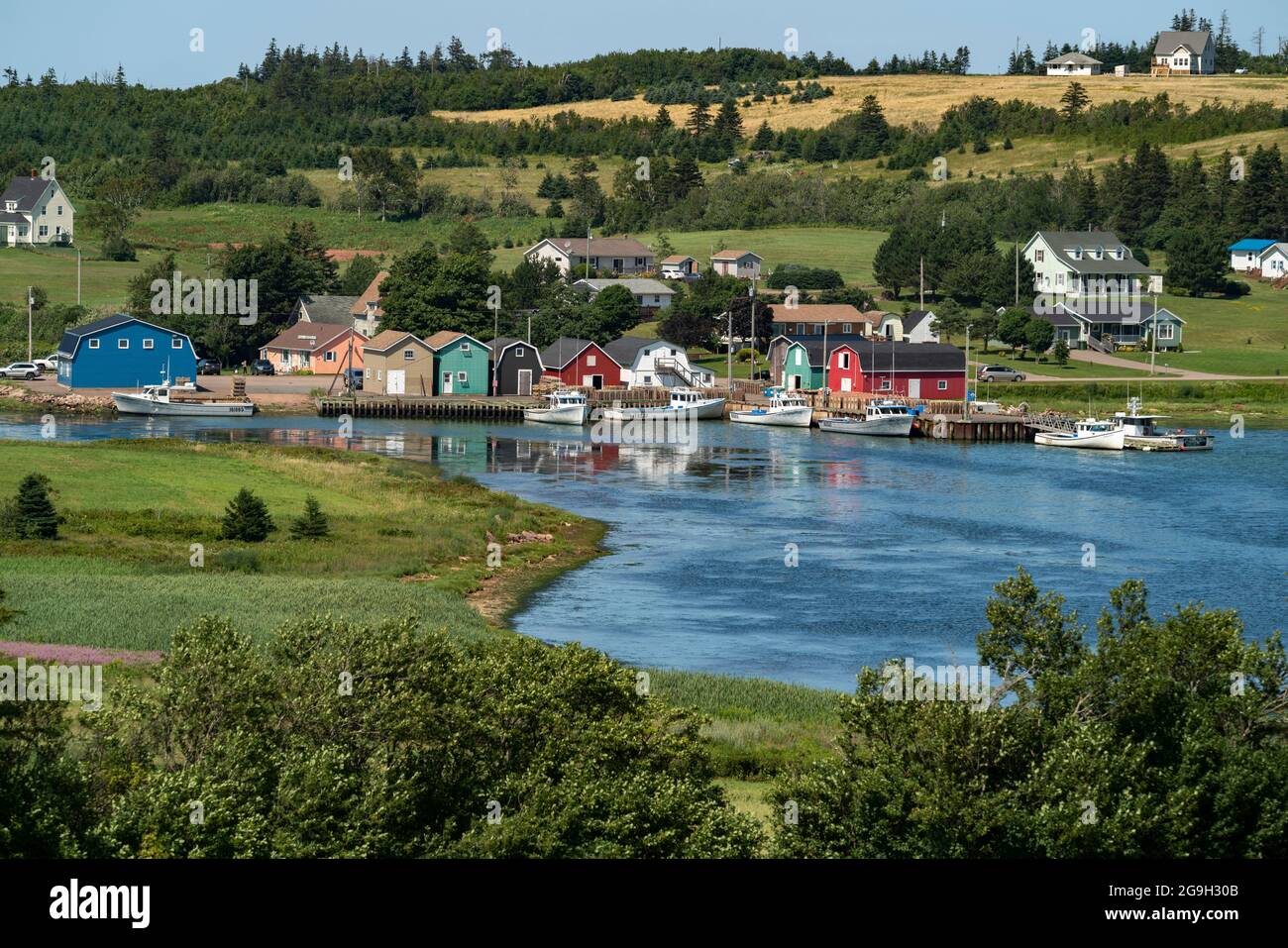 Blick auf das Fischerdorf French River, Prince Edward Island, Kanada. Stockfoto
