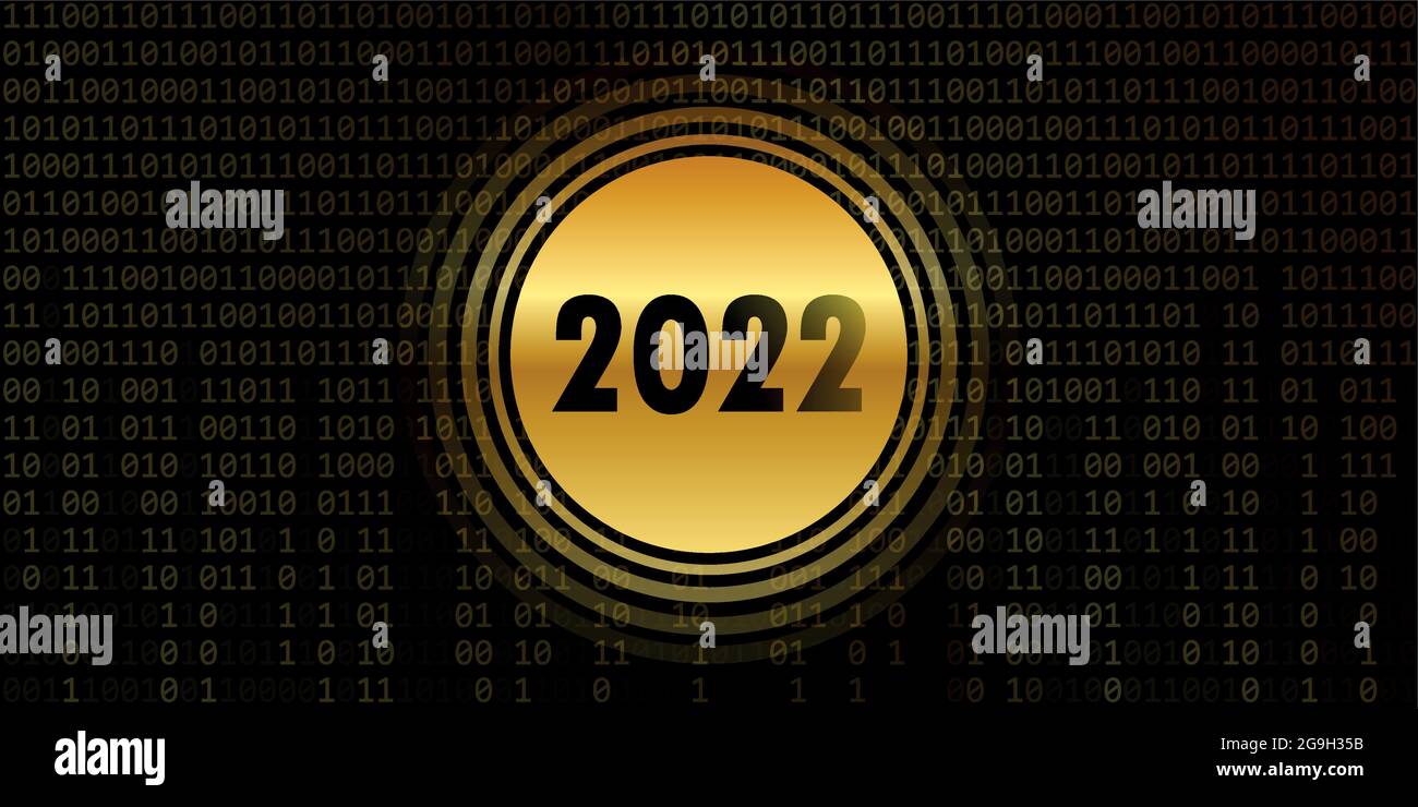 2022 Neujahr auf goldenem Binärcode Hintergrund Stock Vektor