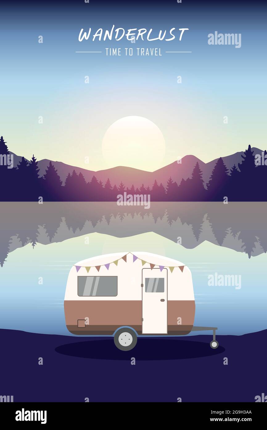 Camper Sommerurlaub auf einer Reise Stock Vektor