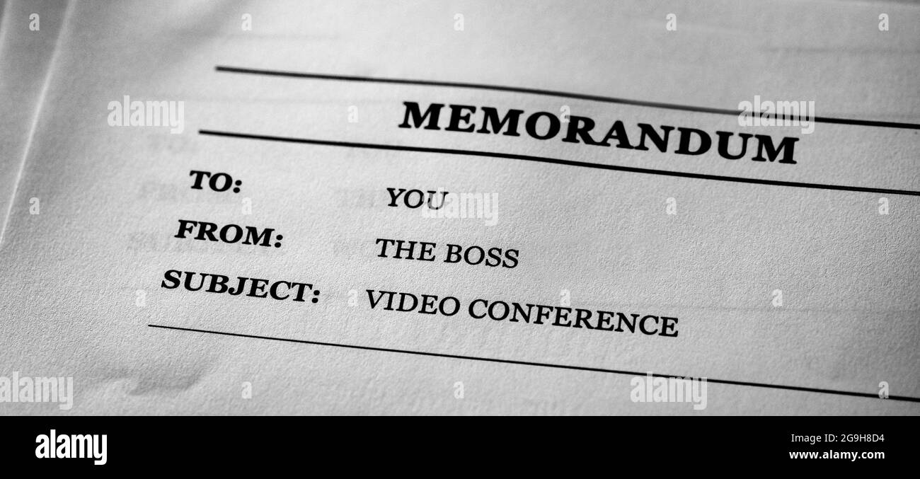 Schriftliche Arbeitsnotiz von der Boss Video Conference Stockfoto