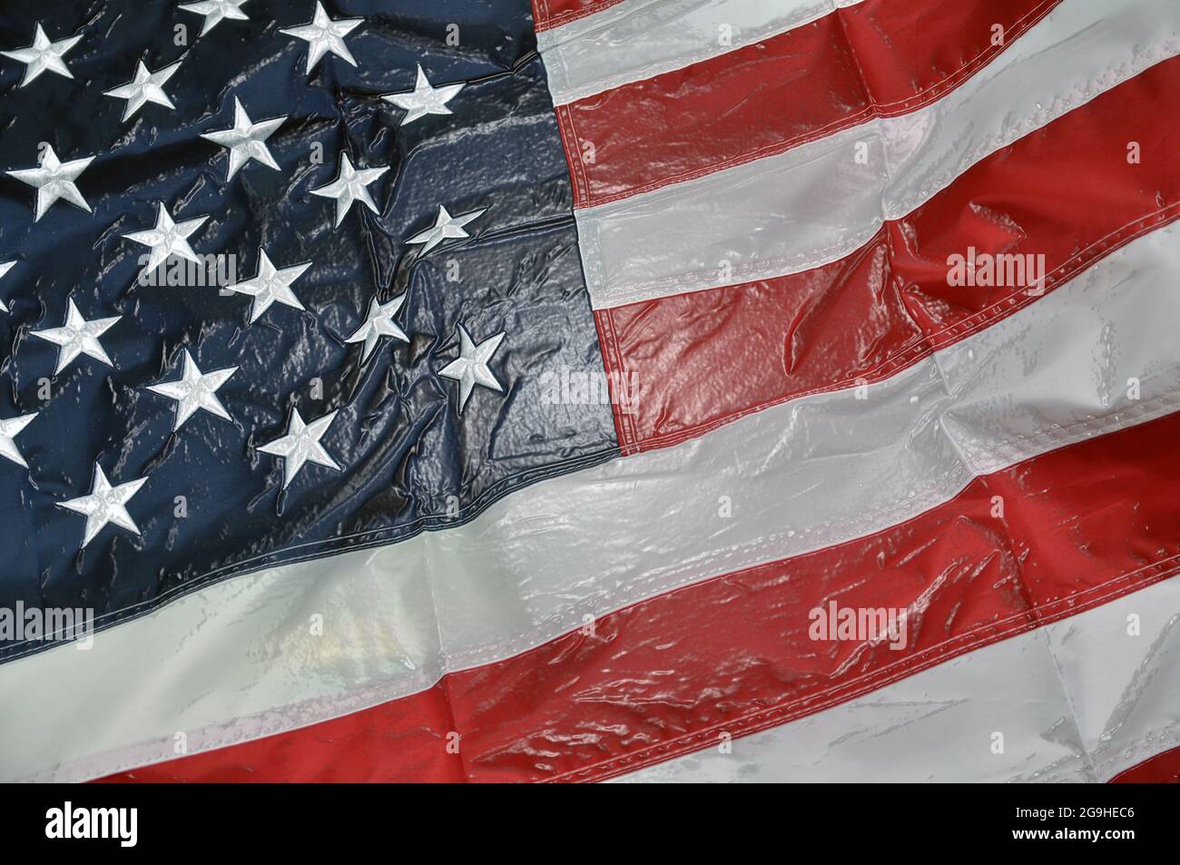 Flagge der Vereinigten Staaten von Amerika. Bild der amerikanischen Flagge auf dem Cellophanfilm. Stockfoto