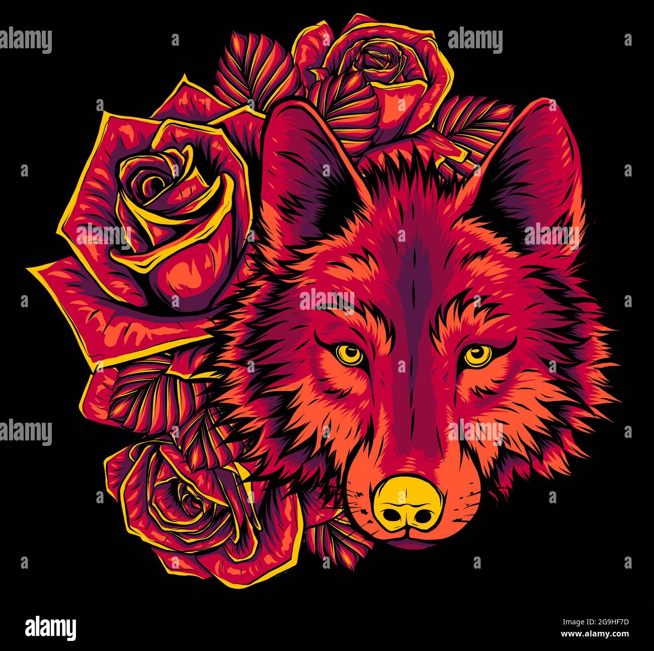 Wolf mit Rosen Kunstwerk Illustration Vektor Kunst Stock Vektor