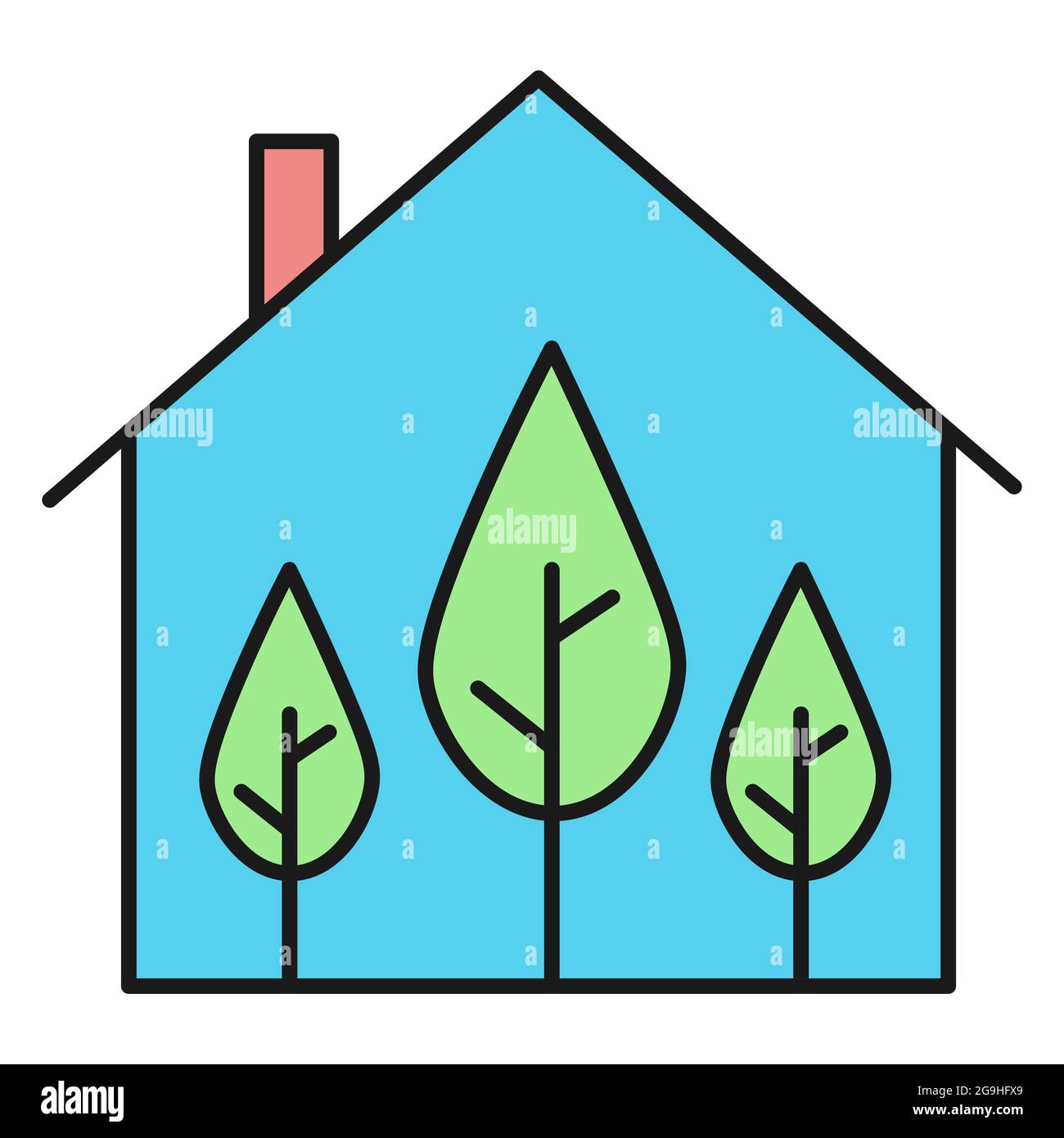 Ökologische Ikone. Umweltfreundliches Haus. Isoliert auf weißem Hintergrund. Vektorgrafik. Stockfoto