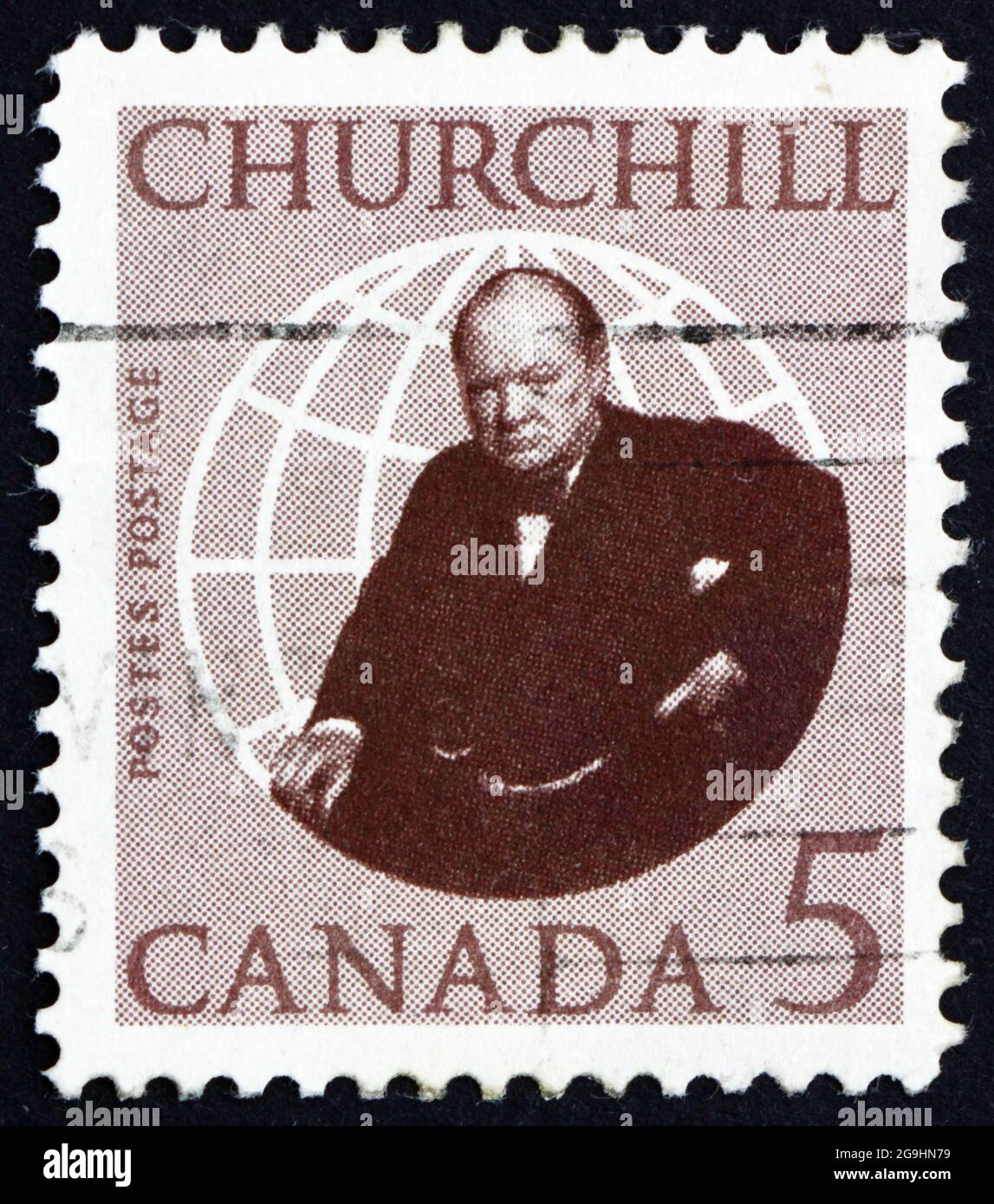 KANADA - UM 1965: Eine in Kanada gedruckte Briefmarke zeigt Sir Winston Spencer Churchill, um 1965 Stockfoto