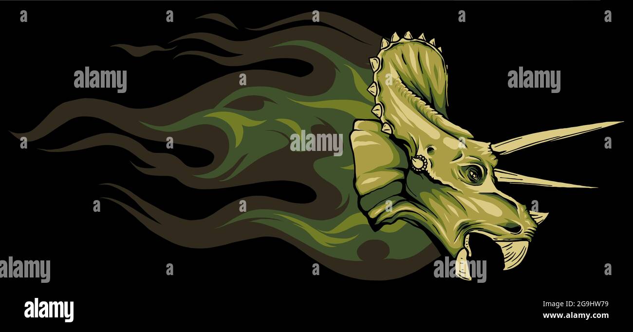 dinosaurus Triceratops Kopf mit Flammen Vektor Illustration Design Stock Vektor