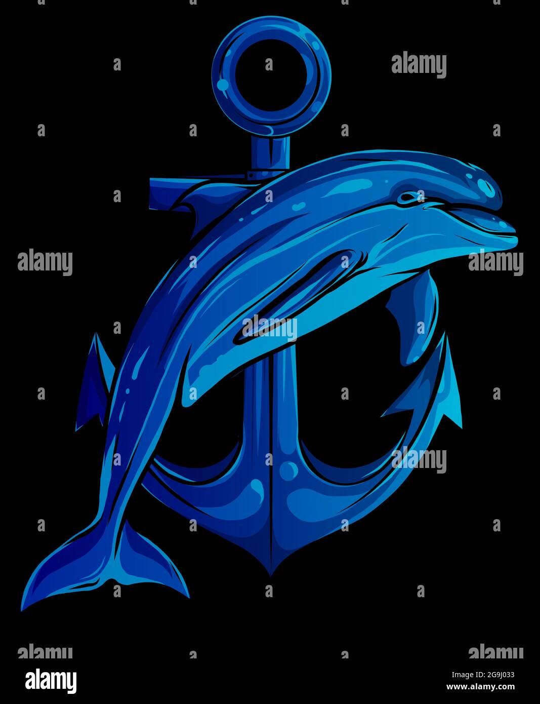 Delphin um einen Anker Vektor Illustration Design Stock Vektor