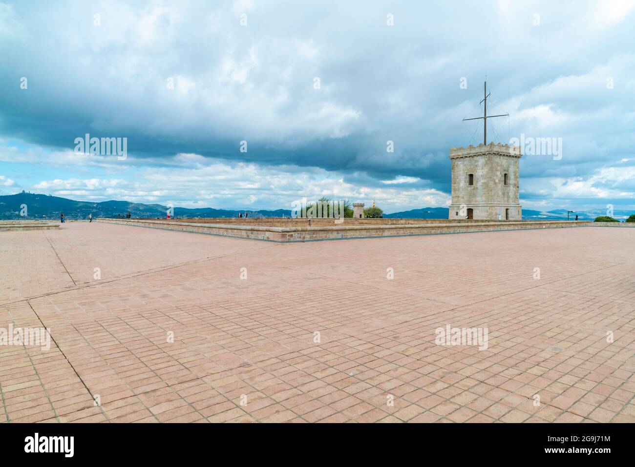 Spanien, Barcelona, Turm auf Schloss Montjuc Stockfoto