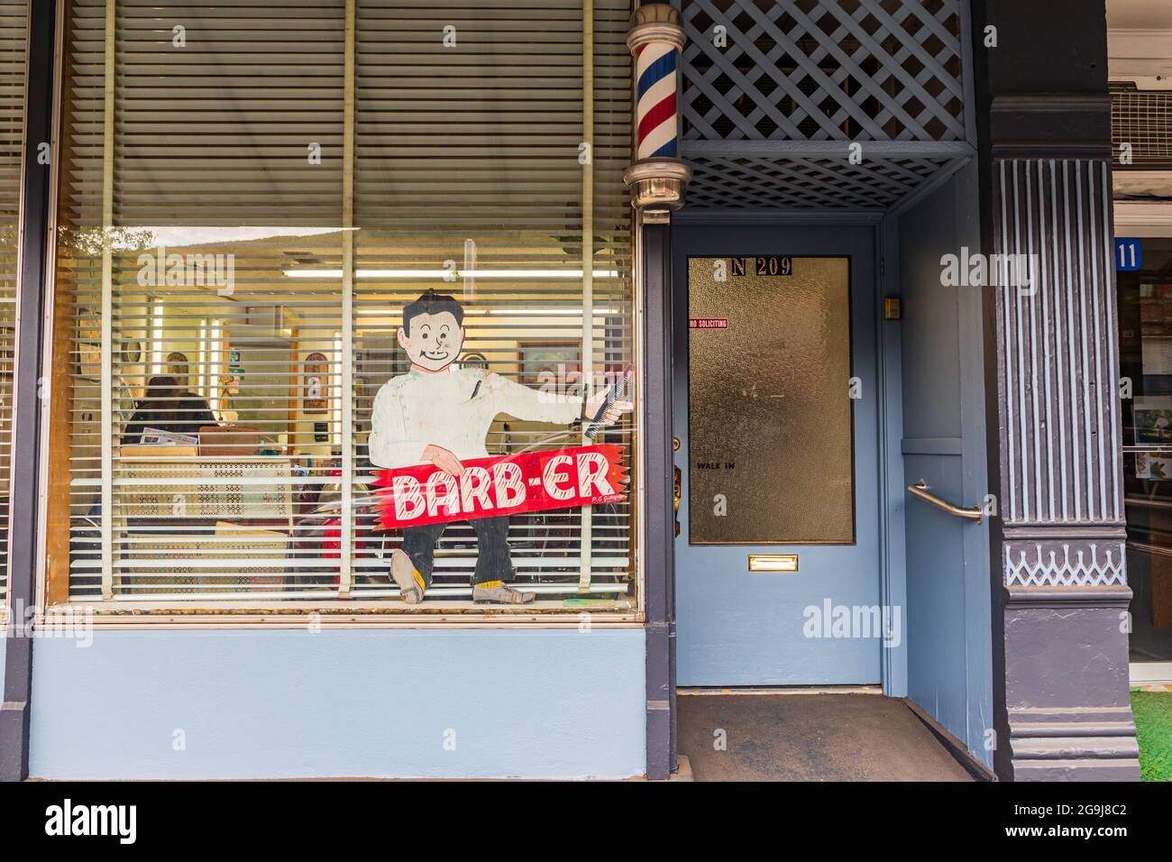 Colfax, Washington, USA. 22.Mai 2021. Ein kleiner Barbierladen in den Palouse Hills von Washington. Stockfoto