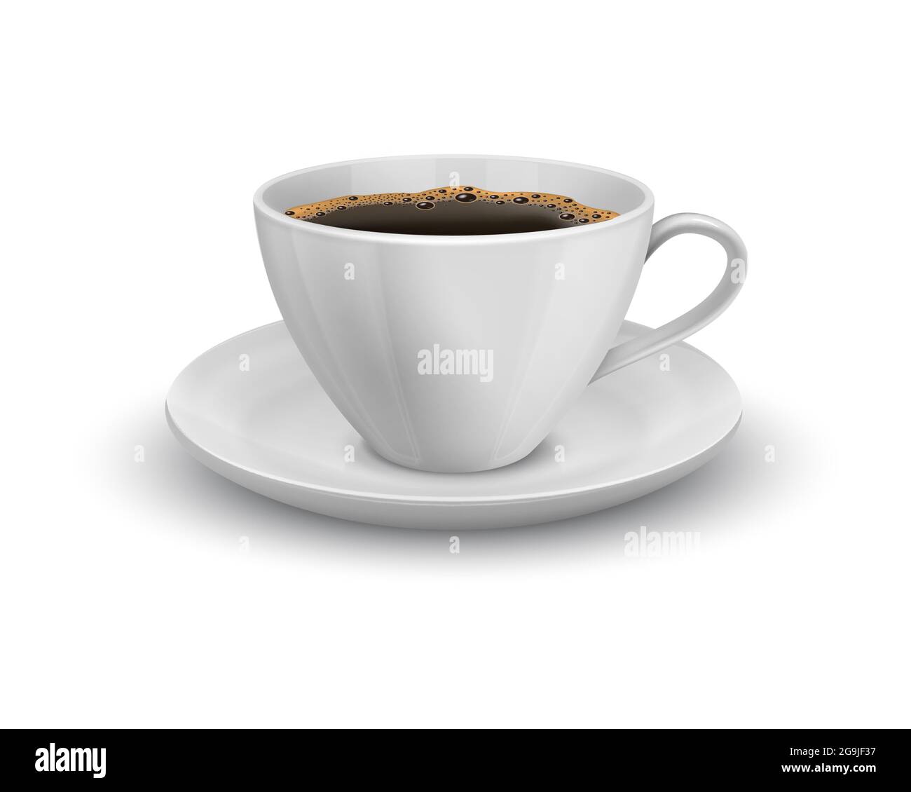 Abbildung von Porzellan Tasse auf Untertasse mit Kaffee. Stock Vektor