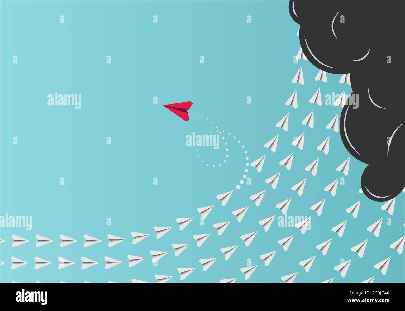 Rote, eindeutige Papierebene, die die Richtung ändert und sich von der Gruppe teilt. Game Changer, Innovation, anderes Konzept denken. Stock Vektor