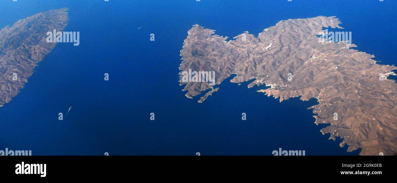 Luftaufnahme der Insel Kythnos in Griechenland. Stockfoto