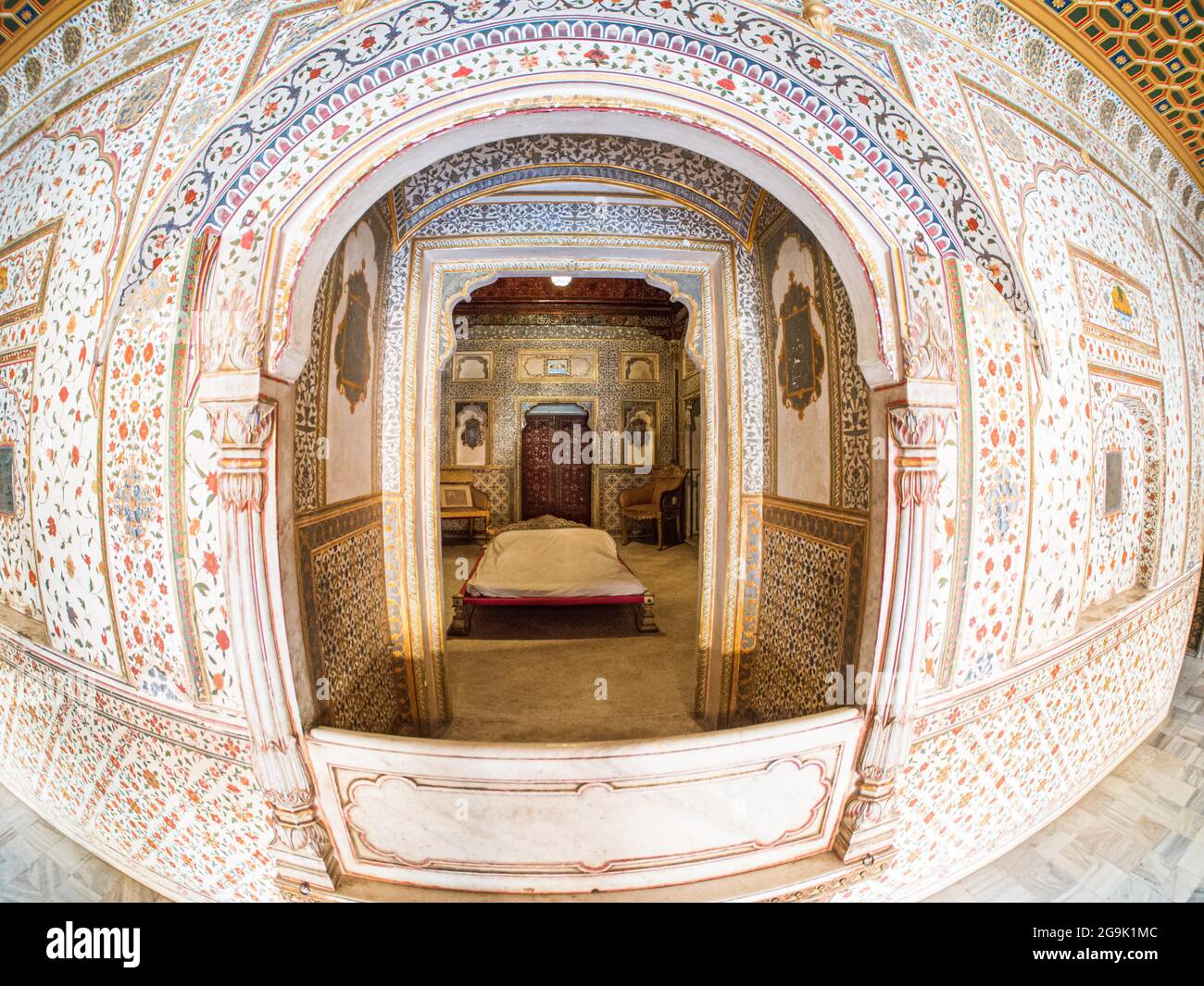 Bemalte Wände, Staatssaal, Junagarh Fort, Rajasthan, Indien Stockfoto