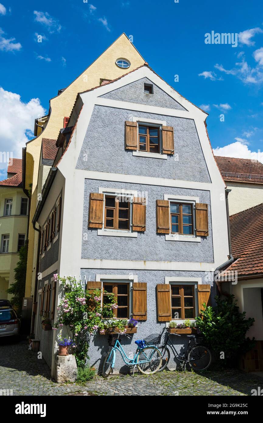 Mittelalterlichen Patrizierhäuser, Stadtamhof, Altstadt in die UNESCO-Welterbe Blick, Regensburg, Bayern, Deutschland Stockfoto