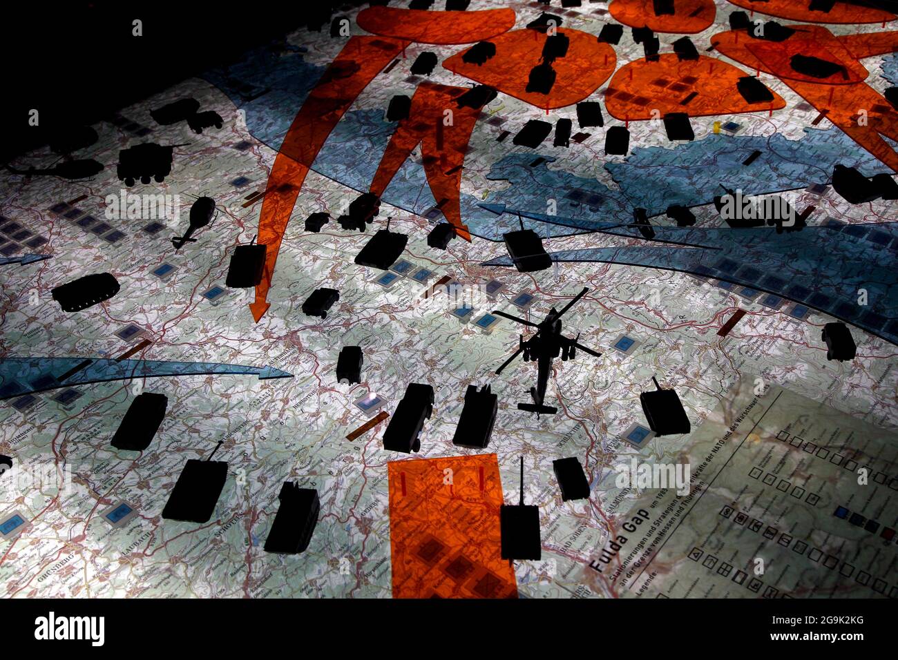 Fulda Gap, strategische Karte, Kalter Krieg, Basis Ponit Alpha an der ehemaligen deutsch-deutschen Grenze, Beobachtungsposten Alpha, US-Beobachtungsbasis, Zuhören Stockfoto