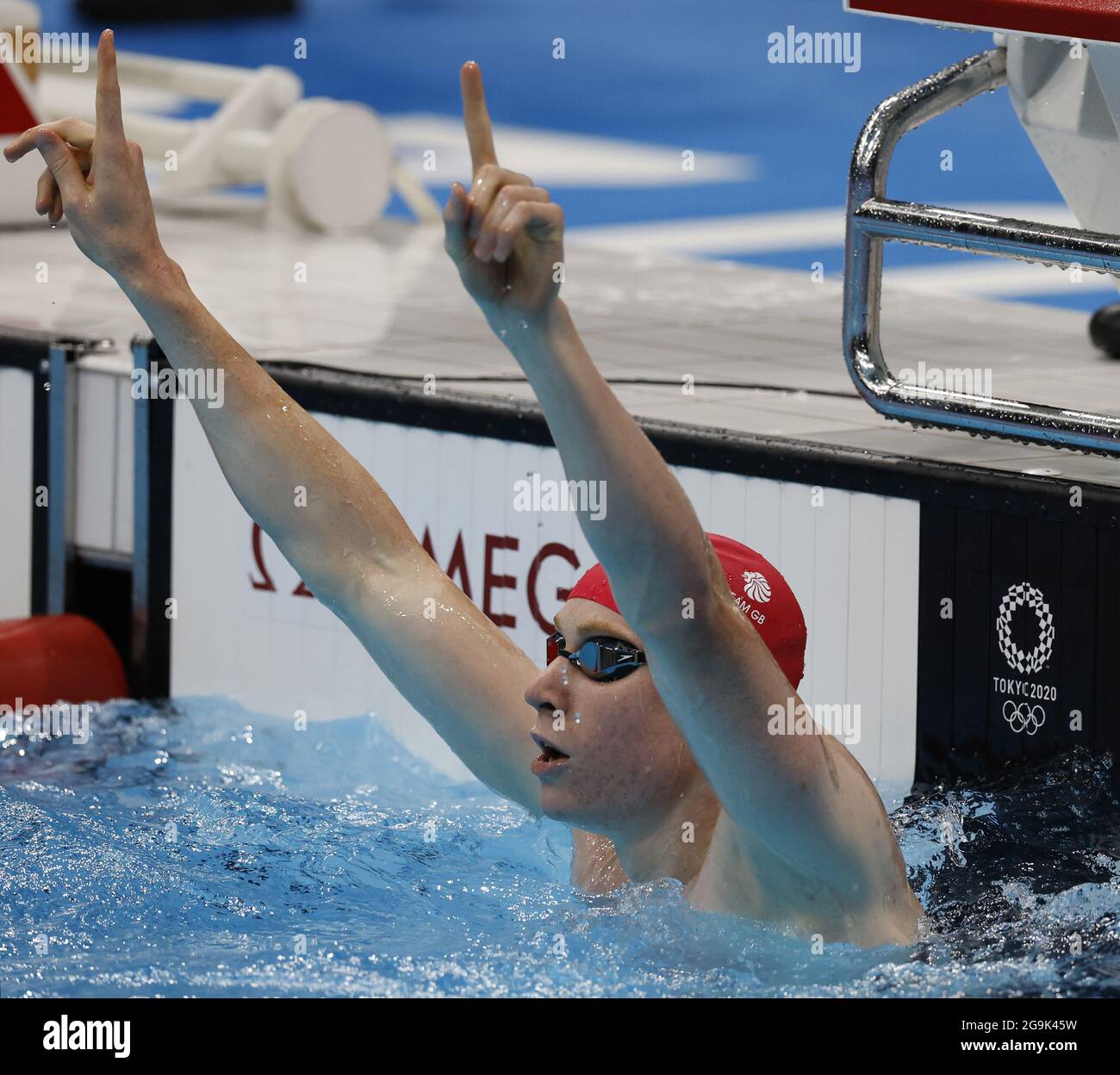 Tokio, Japan. Juli 2021. Der britische Tom Dean feiert am Dienstag, den 27. Juli 2021, den Gewinn der 200-m-Kür der Männer mit einer Zeit von 1:44.22 im Tokyo Aquatics Center in Tokio, Japan. Foto von Tasos Katopodis/UPI Credit: UPI/Alamy Live News Stockfoto