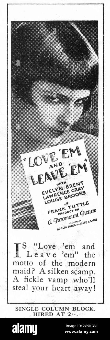 LOUISE BROOKS EVELYN BRENT und LAWRENCE SIND VERLIEBT in „EM AND LEAVE“ EM 1926 Regisseur FRANK TUTTLE spielt George Abbot und John V. A. Weaver Famous Players - Lasky Corporation / Paramount Picturms Stockfoto