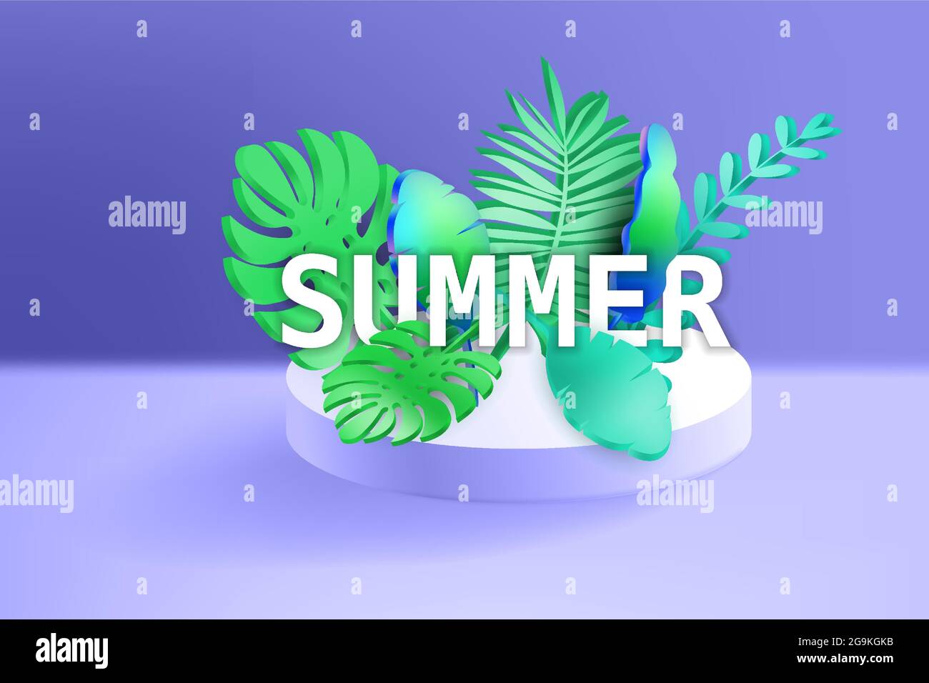 3D Tropical Leaves Scene Podium mit Text Sommer, botanischer Hintergrund. Rendering Vektor Laub Sockel, Bühne Illustration Vorlage Stock Vektor