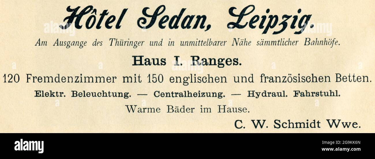 Europa, Deutschland, Sachsen, Leipzig, Werbung für das ' Hotel Sedan', ZUSÄTZLICHE-RIGHTS-CLEARANCE-INFO-NOT-AVAILABLE Stockfoto