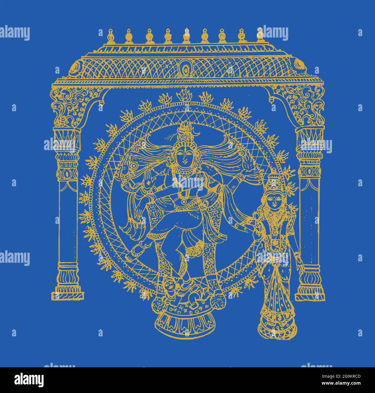 Skizze des mächtigen indischen gottes Herr Shiva und seine Symbole mit freiem Platz für Text Stockfoto