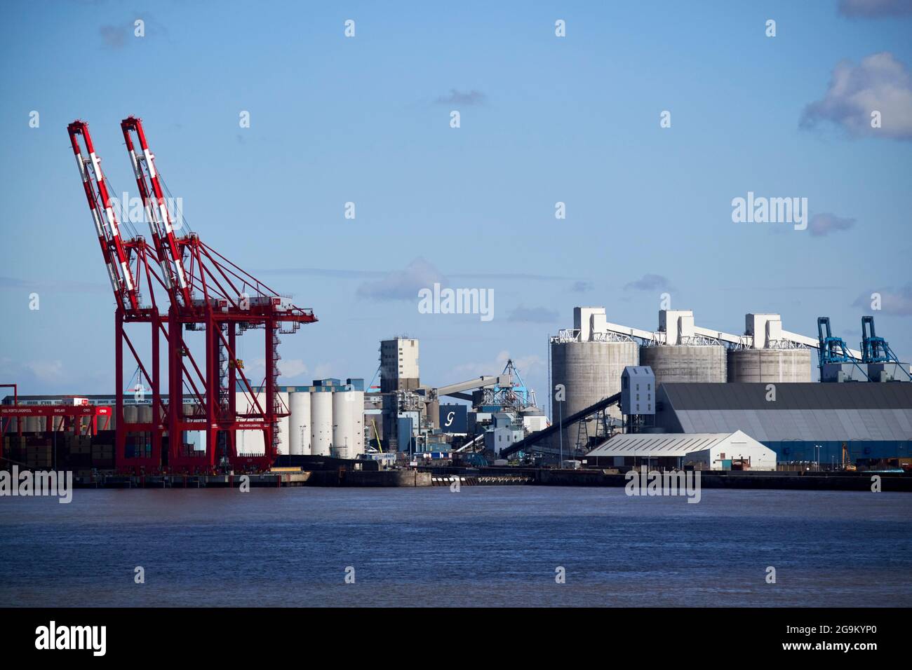 Krane am liverpool 2 Containerterminal freeport und gladstone Dock mit Biomasse Terminal liverpool england uk Stockfoto